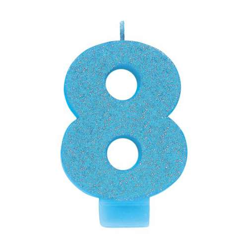 Sparkly Blue Candle - No 8 - Click Image to Close
